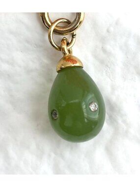 Joan Rivers Green Faux Jade Rhinestone Accented Gold T Vintage Pendant | Charm